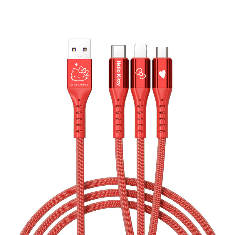 100% Authentic Sanrio Hello Kitty Accessories 3 in 1 Charging Cable USB Cable Type C Lightning Cable Micro USB Cable Fast Charging for iOS and Android Smartphone AQ2 SJ-705