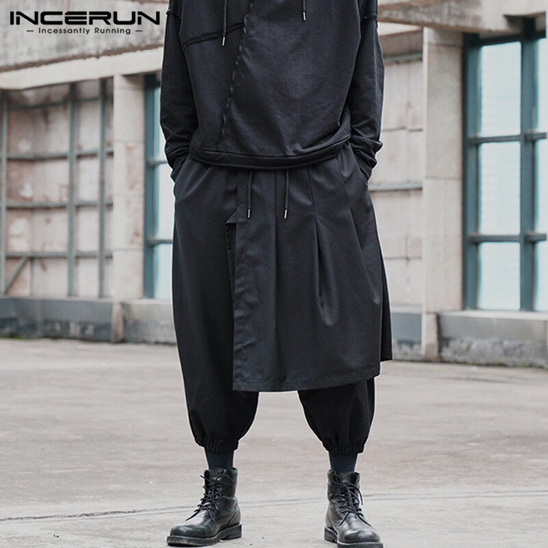(Western Style) INCERUN Gothic Mens Loose Fit Skirt Trousers Loose Baggy Casual Jogger Pants NEW
