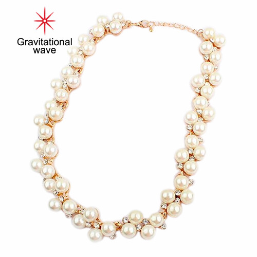 Gravitational wave Elegant Lady Faux Pearls Shiny Rhinestone Collar Necklace Valentine's Day Gift