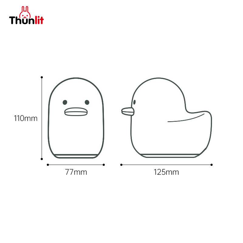 Thunlit Duck Night Light Cute USB 1200mAh Rechargeable Dimmable Silicone Duck Lamp Timed Shutdown Squishy Duck Sleep Light
