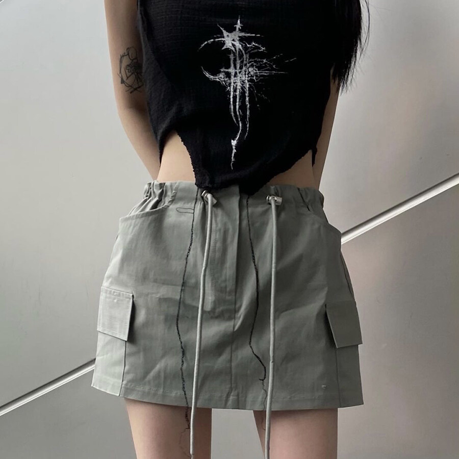 Cutenew Thời Trang Mát Mẻ phong cách đường phố Womens đàn hồi cao dây rút eo Mỏng Mini chân váy chữ A Đồng Bằng Giản Dị ĐẦM MÙA HÈ