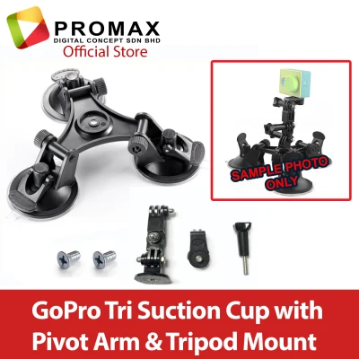 Triple Tri Suction Cup Mount with Tripod Mount & Arm for Phone / Action Camera Gopro Hero 3/4/5//6/7/8/9 Ready Stock!!