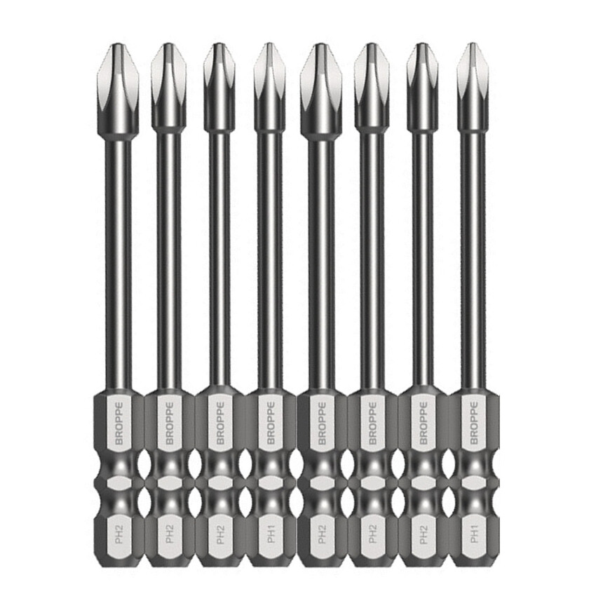 8Pcs Impact Tough Phillips Head Screwdriver Bits S2 Steel 100mm Torque Electric Screwdriver Bits Magnetic Cross Head Drill Bits