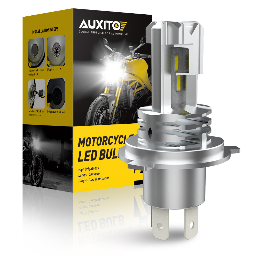 Auxito m4 6000lm motorcycle headlight bulb h4 hb2 hi lo beam led headlamp motorbike led light lamp 6000k white 12v