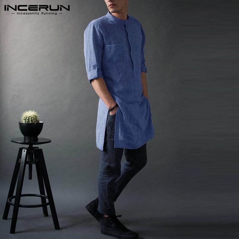 INCERUN Men's Shirts Long Sleeve Tops Tunic Casual Solid Kurta Long Shirts Indian Kaftan