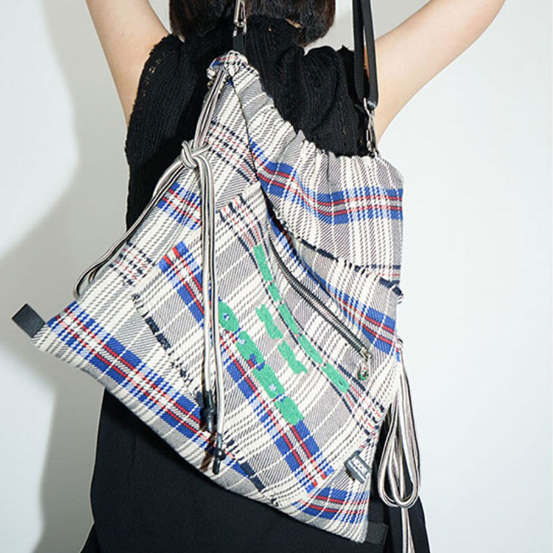 ELACCENT preppy plaid drawstring backpack 2 colours Messenger hobo bag