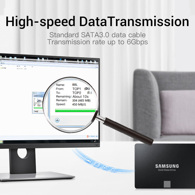 Vention SATA Cable 3.0 to Hard Disk Drive SSD HDD 90 Degree Right-Angle Cable Sata 50cm