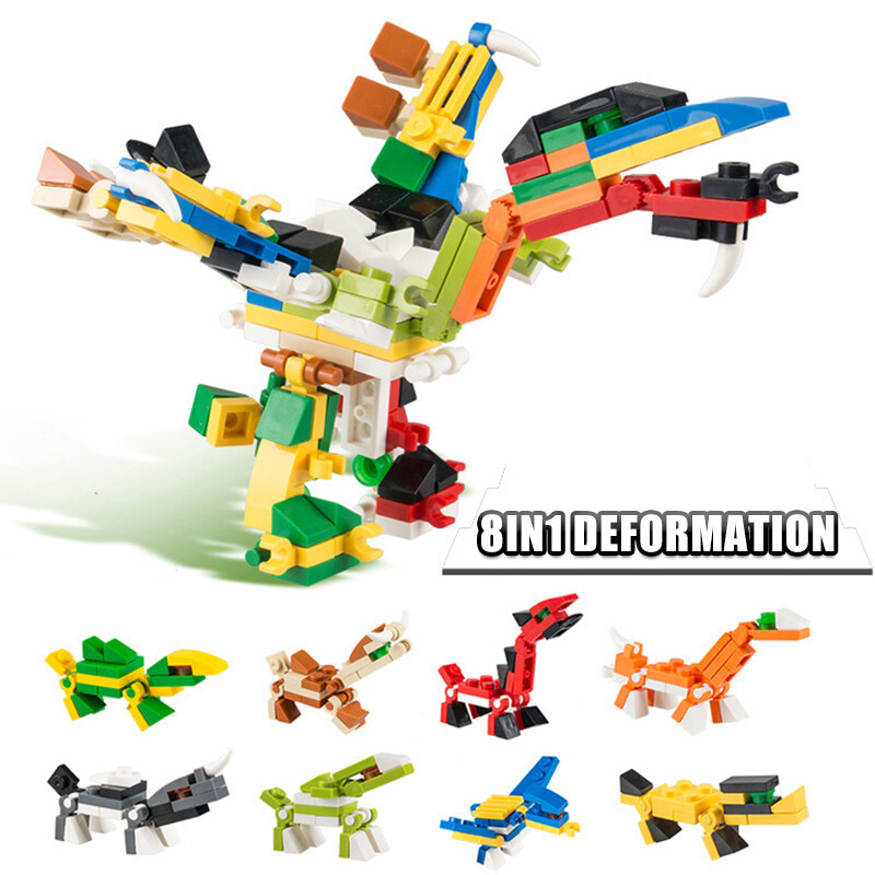 RUICHENG 8 In 1 Jurassic Mini Dinosaur Deformation Building Blocks Children's Educational Enlightenment Le going Toy Building Blocks-DIY-Assembled-Toy-Gift (without box)