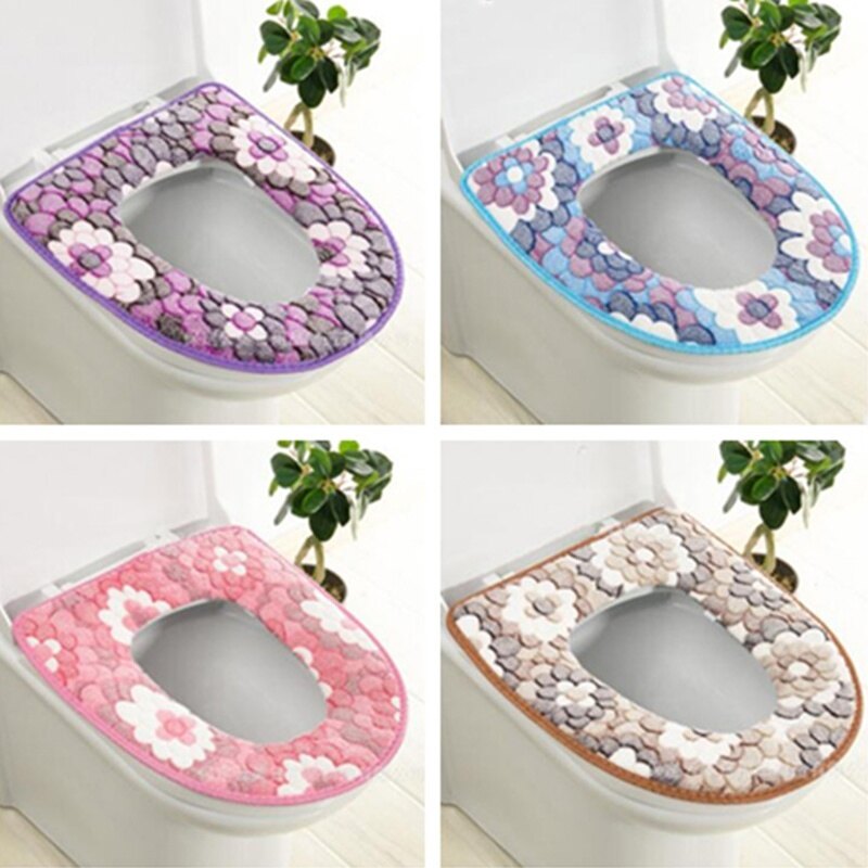 Coral Fleece Toilet Seat Cover Comfortable Soft Toilet Seat Pad Bathroom Accessories Thicken Warmer Zipper Toilet Cover Washable