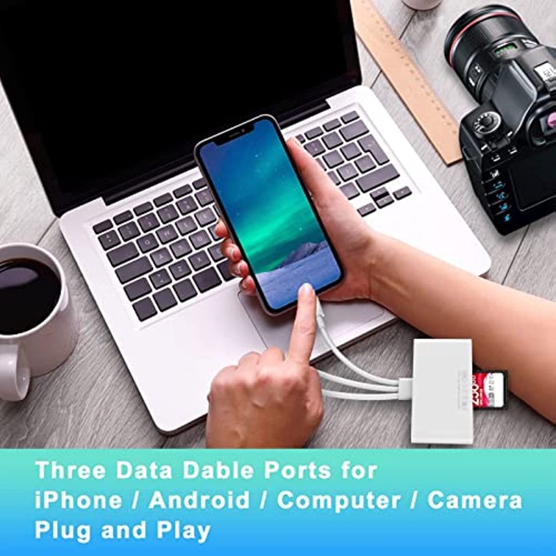 Cnagain 5 trong 1 đầu đọc thẻ nhớ, bộ chuyển đổi OTG USB và đầu đọc thẻ SD cho iPhone/iPad, loại USB C và USB một thiết bị có micro SD và khe đựng thẻ SD, hỗ trợ SD/Micro SD/SDHC/SDXC