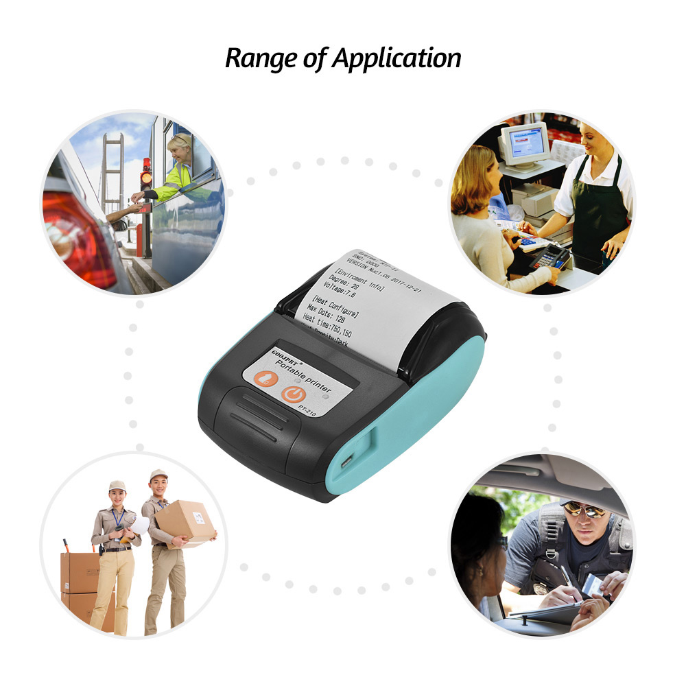 (Free 10 x Paper Rolls,58mm)GOOJPRT PT-210 Portable Thermal Printer Handheld 58mm Receipt Printer for Retail Stores Restaurants Factories Logistics, 10 Paper Rolls