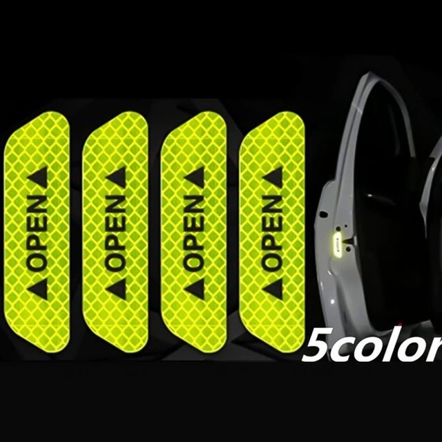 [4pcs Car Door Safety Warning Stickers Reflective Decorative Decals Open Logo Emblems Accessories,4pcs Car Open Stickers,]