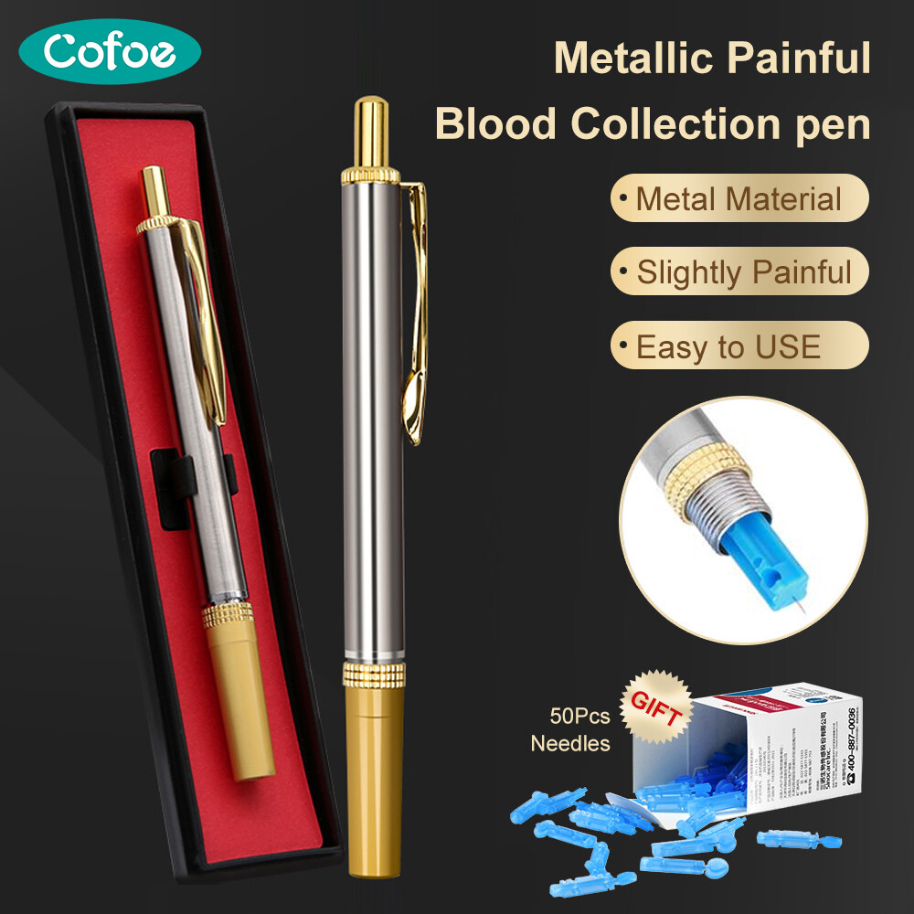 Cofoe Blood Collection Pen with 50pcs Lancets Stainless Steel Lancets Pen Blood Glucose Test Pen Diabetic Testing Lancing Device