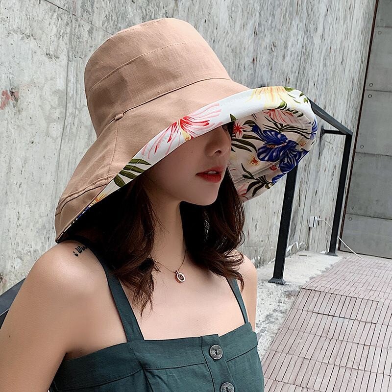 Double-sided fisherman hat female Korean fashion maple leaf basin hat summer sunshade sunscreen UV sun hat