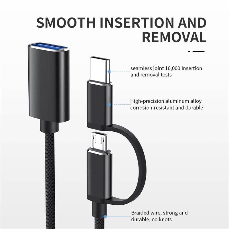 VAORLO Cáp Chuyển Đổi USB OTG 2 Trong 1 Bộ Chuyển Đổi USB Type C Micro USB Sang USB 3.0 Dây Cáp Dữ Liệu Chuyển Đổi Dành Cho Huawei, Cho MacBook U Disk