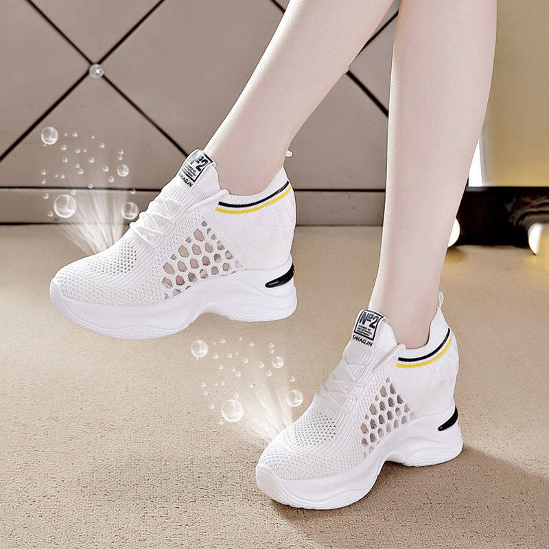 Giày Nữ Tăng Chiều Cao Thoáng Khí Giày Trắng Dễ Phối Mới Giày Thể Thao