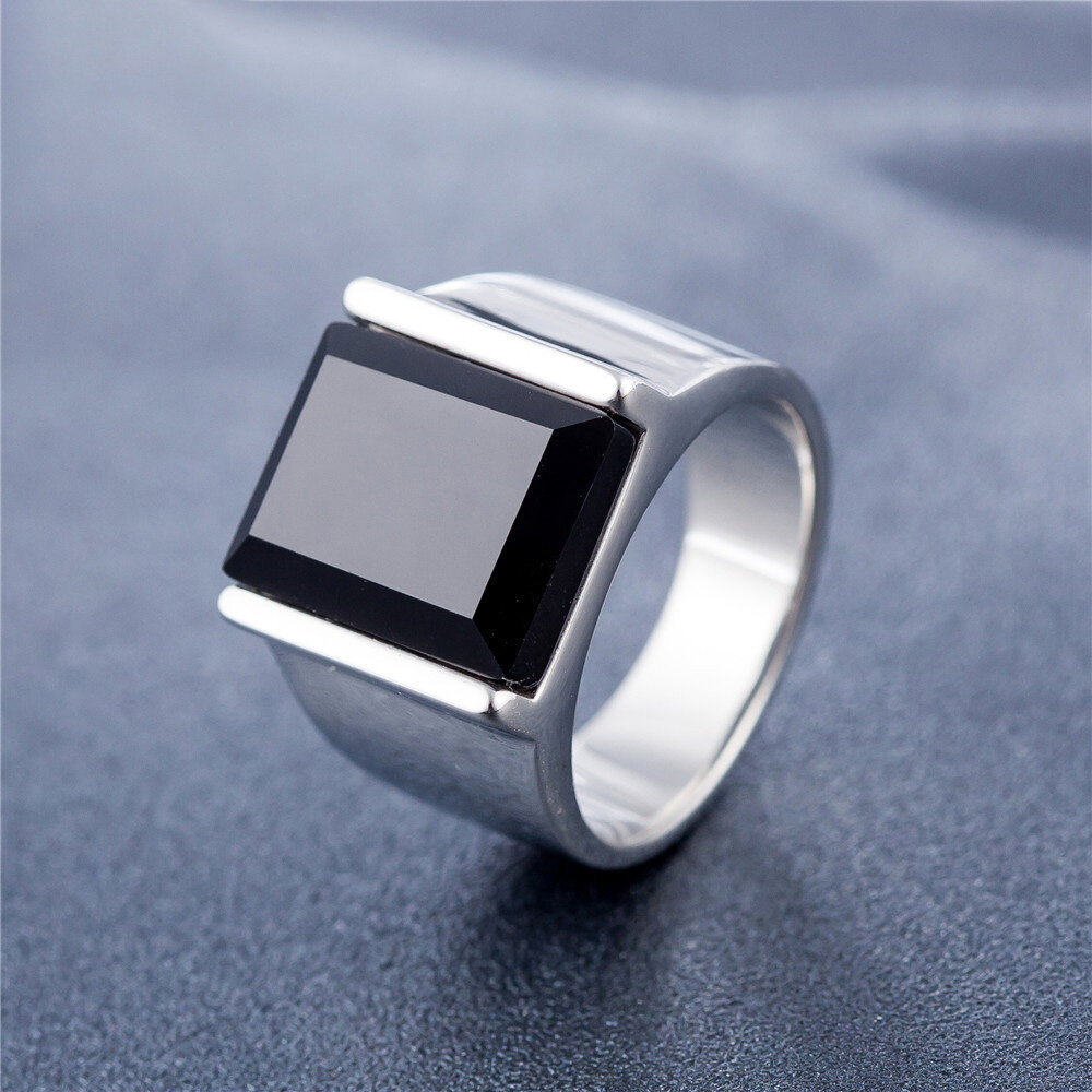 Lkyou Punk Gothic Retro Black G-e-m-s-t-o-n-e Ring Men's Fashion Obsidian Ring Punk Ring Hip Hop Ring Motorcycle Ring Fashion Jewelry