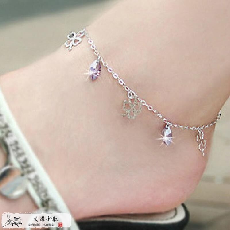 2020 Hot S925 Vòng Chân Bạc Nguyên Chất Nữ Vòng Chân Thạch Anh Tím Đơn Giản