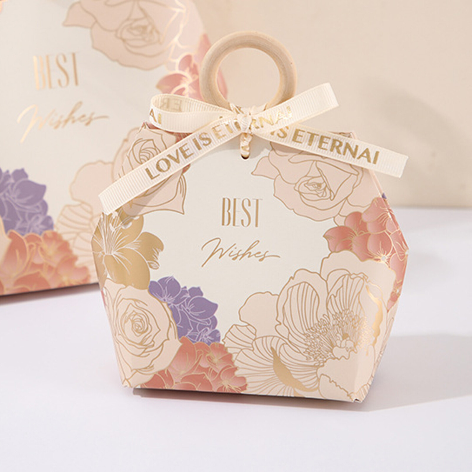 【Gift decoration】1 Set Nice-looking Candy Box Handle Design Paper Flower Pattern Gifts Storage Case for Wedding