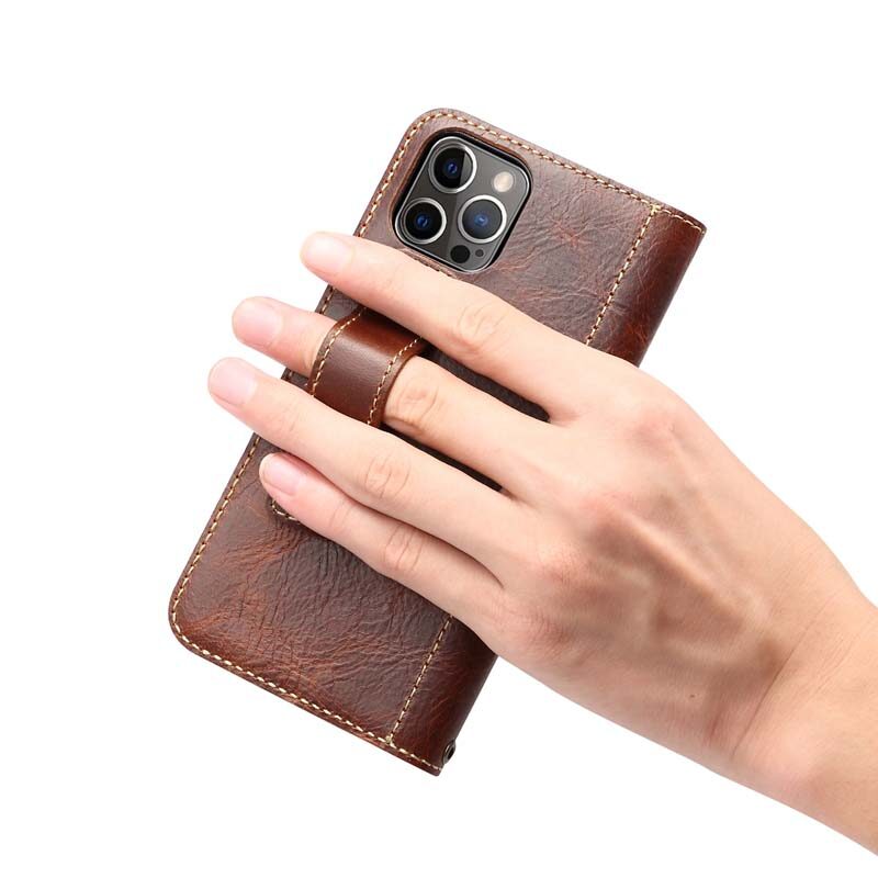 Bao Da Thật Cho iPhone 13 Pro Max IPhone13 Ốp Ví Mini Có Dây Đeo Tay