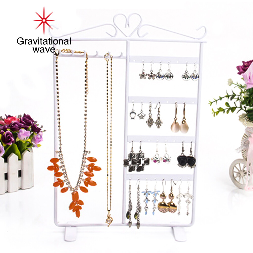 Gravitational wave 32 Holes 6 Hooks Necklace Hang Stand Holder 4 Tiers Jewelry Show Rack Organizer