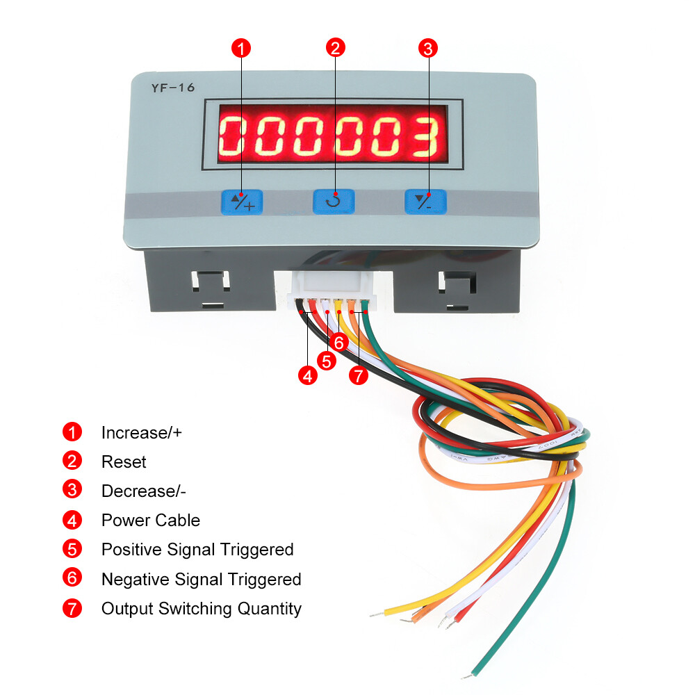 Smart Sensor Mini LED Digital Counter Module DC/AC5V~24V Electronic Totalizer with NPN and PNP Signal Interface 1~999999 Times Counting Range