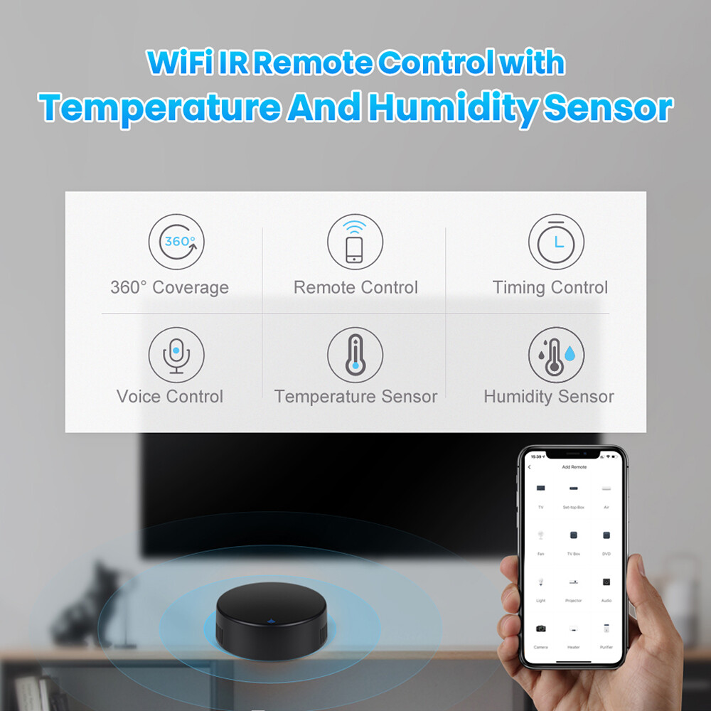 E Life Smart Store Bộ Điều Khiển Từ Xa Thông Dụng WiFi Tuya Cảm Biến Nhiệt Độ Và Độ Ẩm Hồng Ngoại 3 Trong 1 Hoạt Động Cho Alexa Google Home Với Chức Năng Sao Chép Tự Làm Tùy Chỉnh Cho TV Quạt Điều Hòa Không Khí DVD