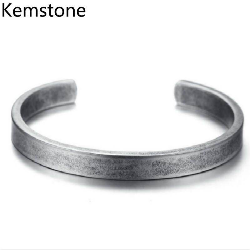 Kemstone Retro Stainless Stain Bracelets Ancient Silver Open Ended Bangles for Men and Women