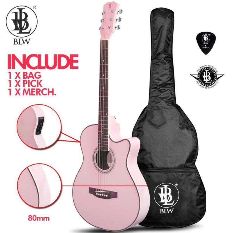 BLW Slimcoustic Slim Acoustic Electric Guitar Plug in Semi Acoustic Guitar Comes with Guitar Bag, Guitar Pick and Merchandise Sticker (Pink) Malaysia