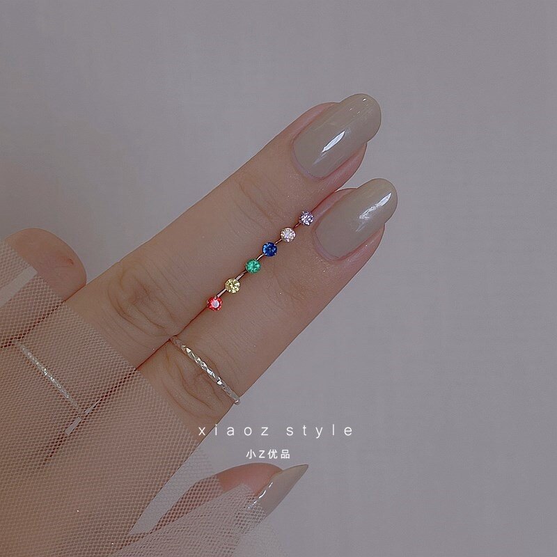 S925 Silver Super Flash Color Zircon Stud Earrings Simple Exquisite Mini Ear Bone Stud Accessories Gift