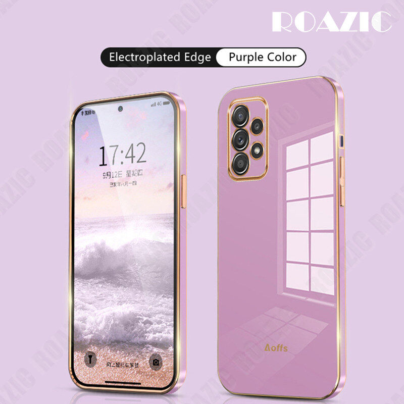 ROAZIC For Samsung Galaxy A52 LTE A52 5G A32 4G Phone Case Straight Electroplate Edge Casing Soft Silicone TPU Full Cover Protection Luxury Back Cover