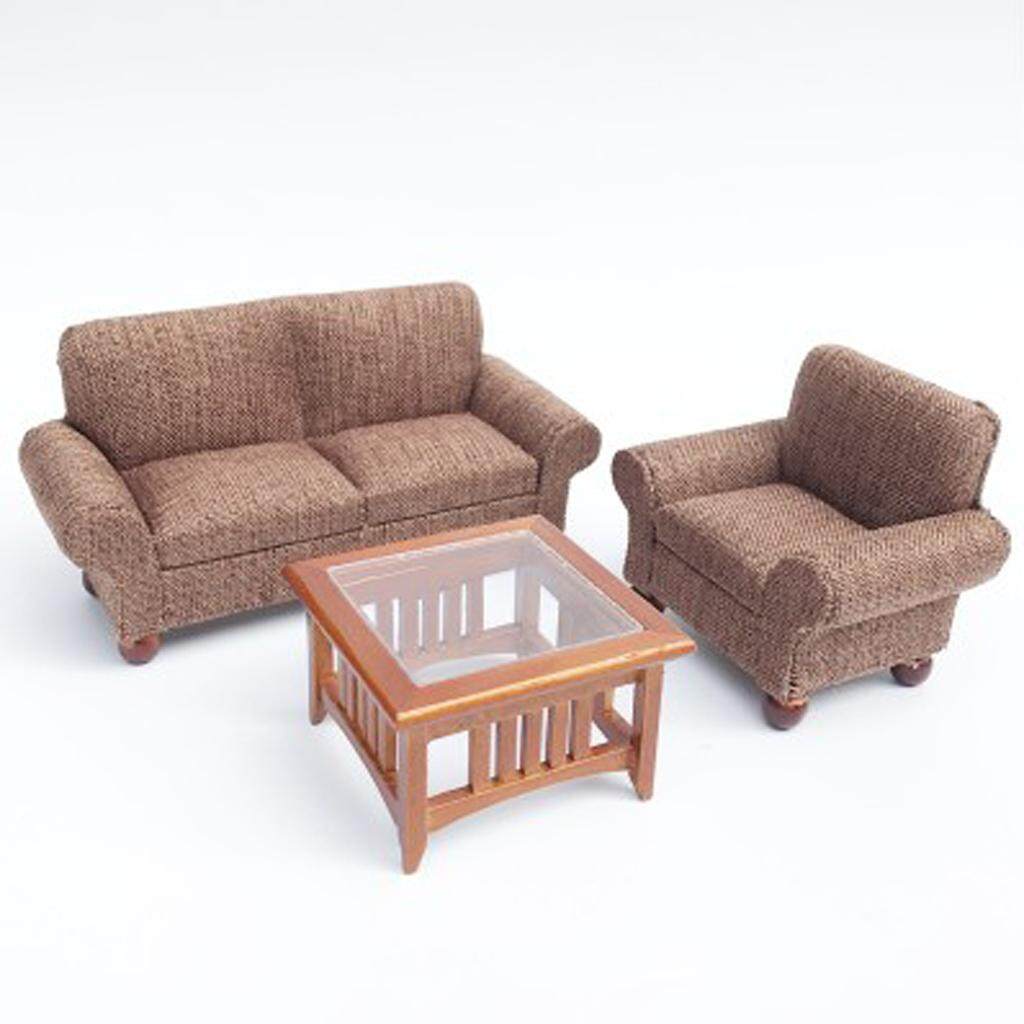 1//12 Dollhouse Miniature Room Furniture Double Couch Sofa Model Set Black
