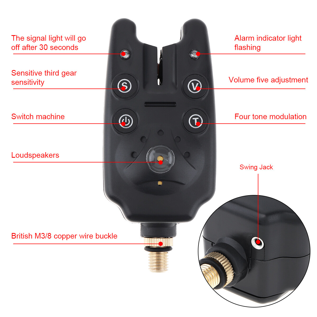 Weihe Electronic Fish Bite Alarm Carp Fishing Bell LED Light Adjustable Tone Volume