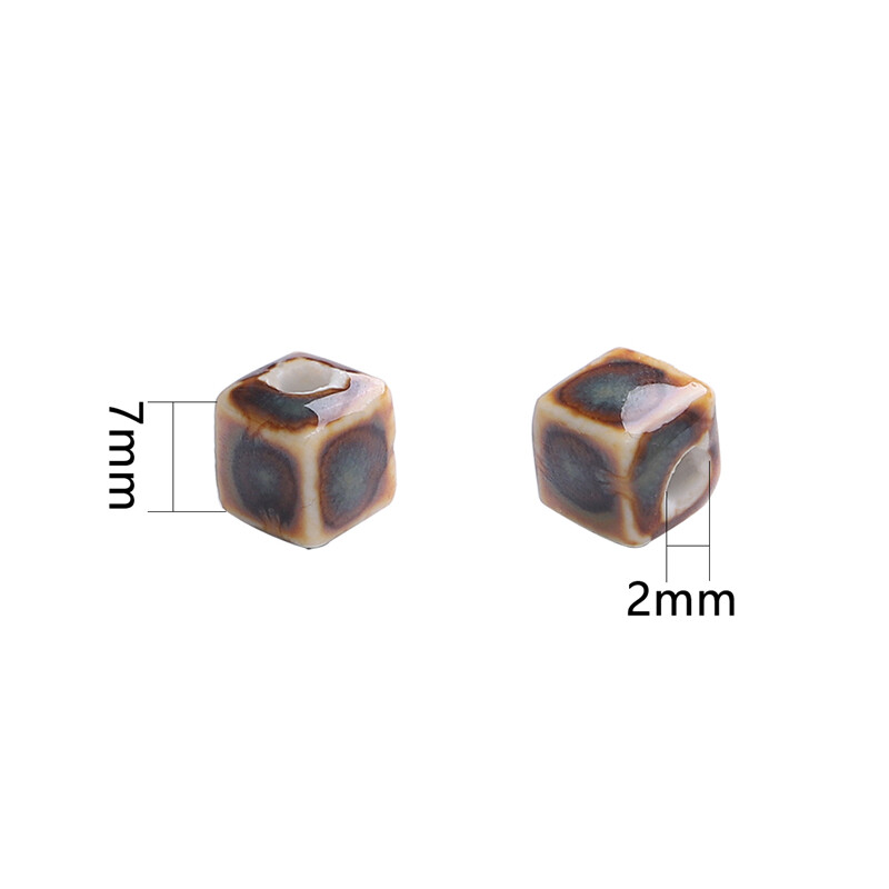 10pcs/Bag 7mm High Quality Unique Delicate Handmade Chinese Ceramic Porcelain Geometry Square Shape Beads Charm for Earring Necklace Bracelet DIY Jewerlry Craft Making Accessories