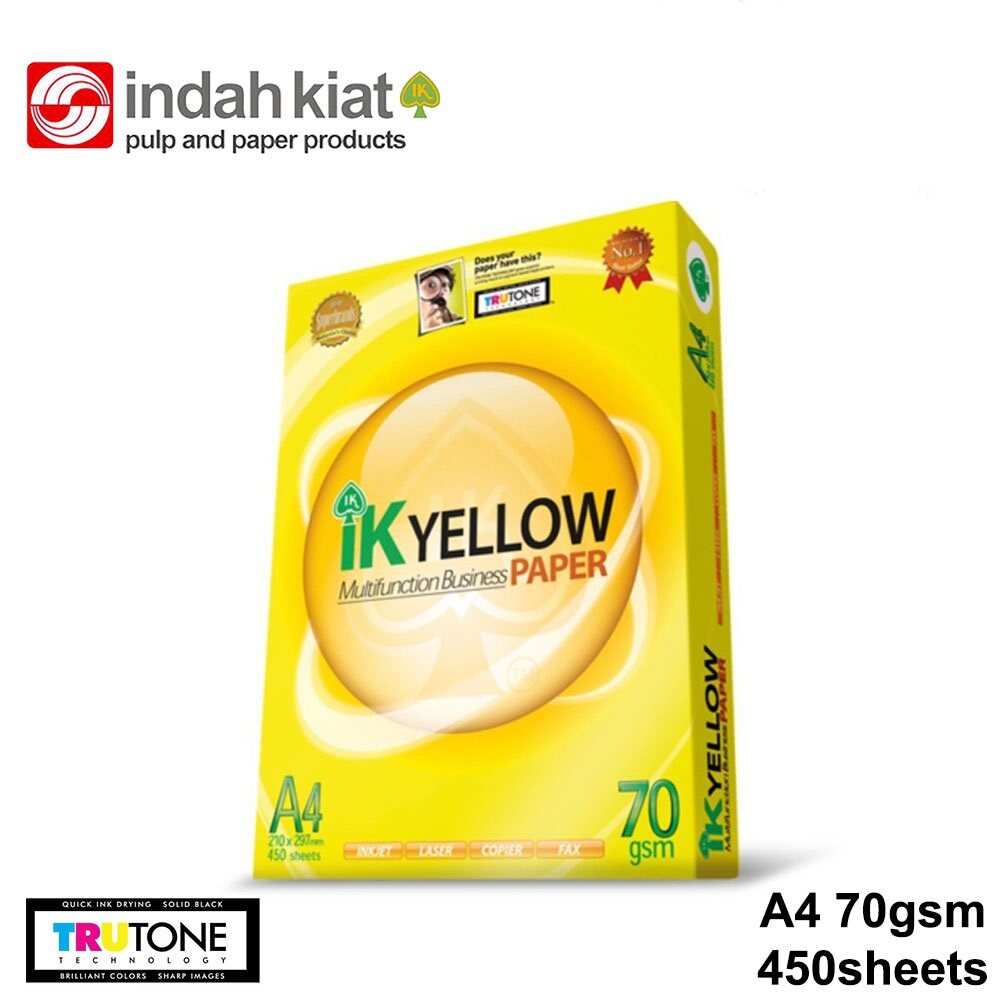 Ik Yellow A4 Paper 450 Sheets (70gsm) / Ik Yellow Kertas A4 450 keping ...