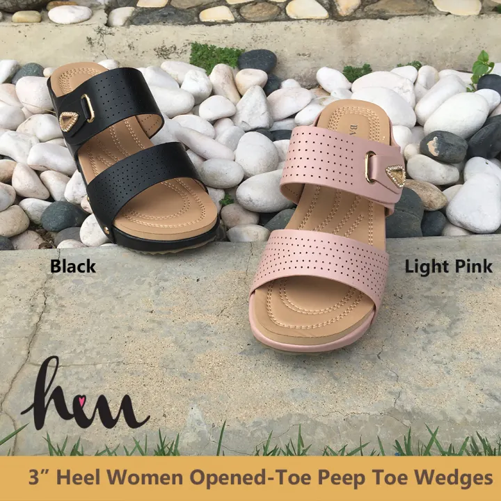 footbed peep toe slip on sandals