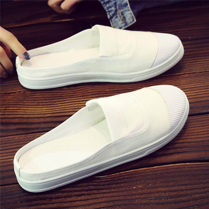 Giày Vải Nửa Kéo, Dép Lê Nữ Không Gót Phiên Bản Hàn Quốc Mùa Xuân