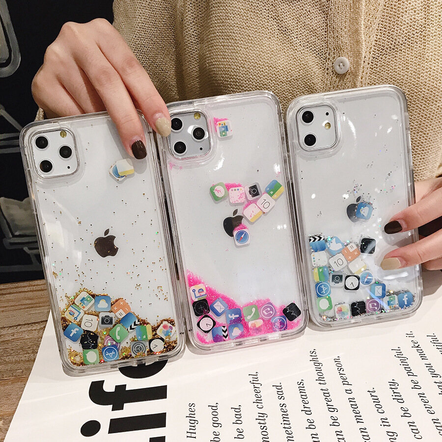 TOPZERO Ốp Lưng Điện Thoại Lấp Lánh Lấp Lánh Lấp Lánh Cho iPhone 13 Pro Max 12 11 Pro Max Ốp Lưng Cứng Cát Lún Biểu Tượng Ứng Dụng Cho iPhone 11 Pro iPhone 11 12 13 Mini