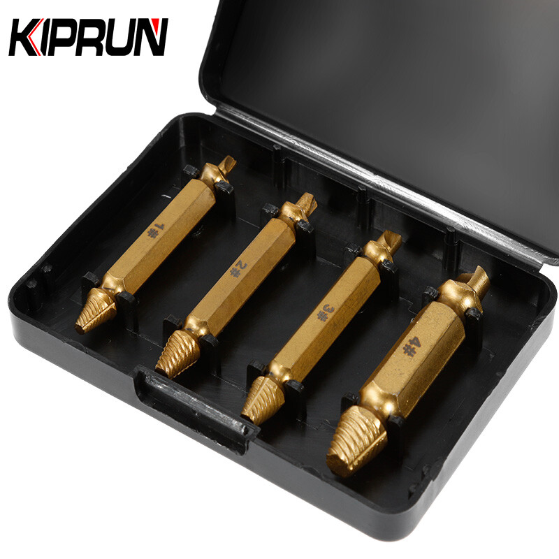 KIPRUN 4 Pcs Damaged Screw Extractor Drill Bits Out Crimping Bolt Remover Tool4PCS broken head screw extractor / slippery broken screw removal removal tool / screwdriver / double head broken wire extractor