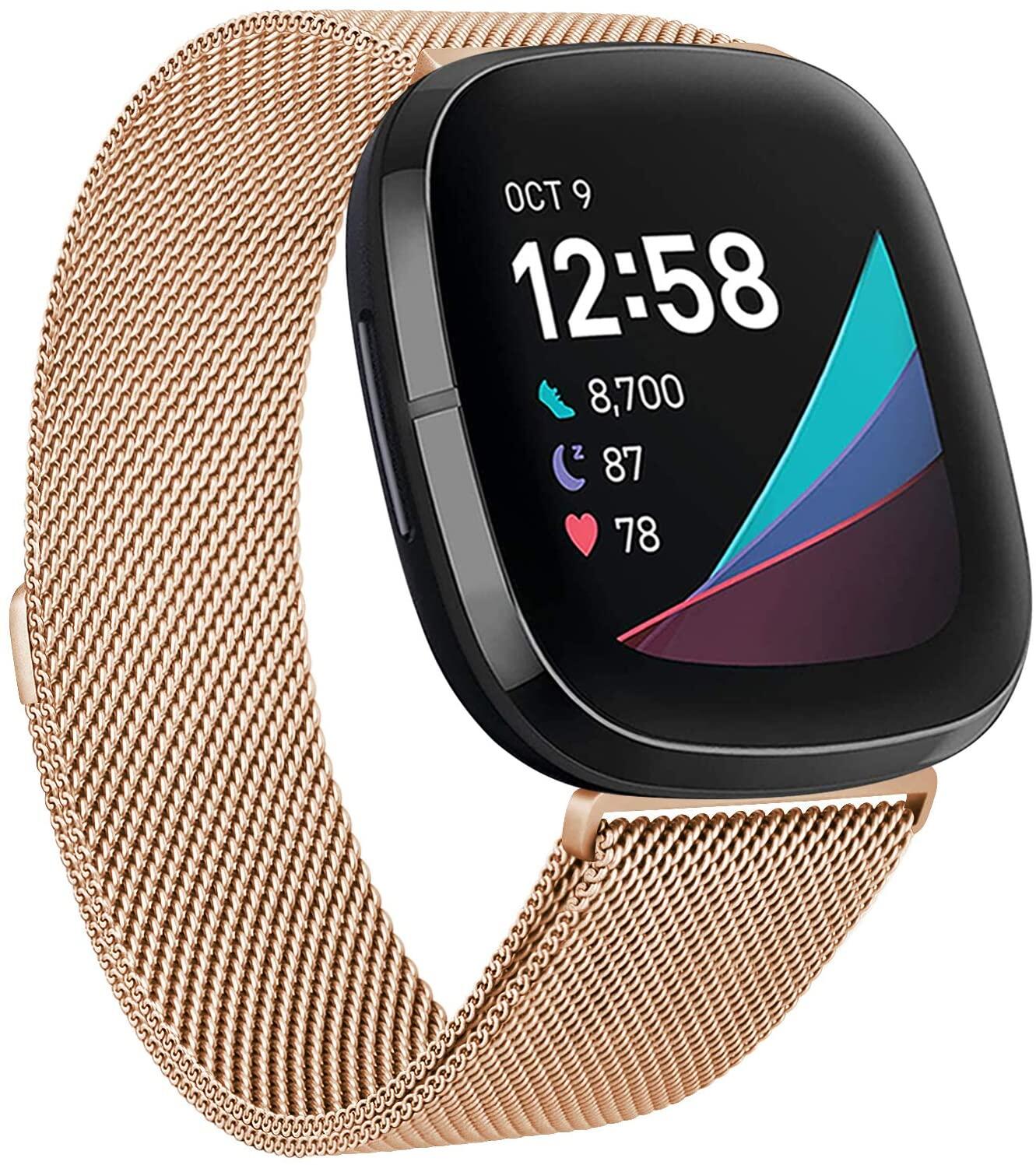 Fitbit Versa 4 / Fitbit Versa 3 / Fitbit Sense 2 / Fitbit Sense Bands for Women Men, Stainless Steel Metal Adjustable Magnetic Strap Replacement for Versa 3 / Fitbit Sense
