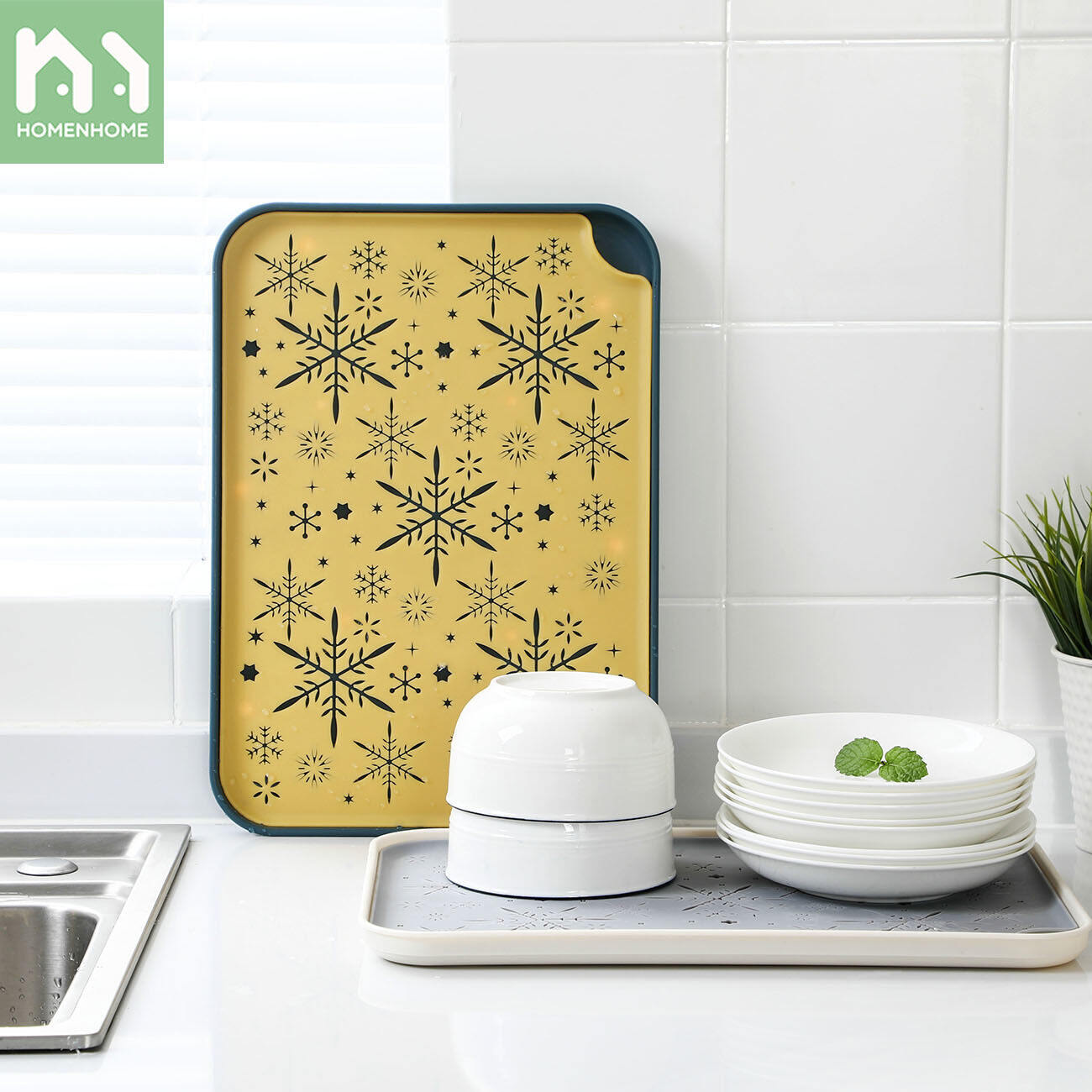 Homenhome Double Layer Rectangular Cups Plate Detachable Simple Teacup Plastic Tray Creative Dumpling Tray