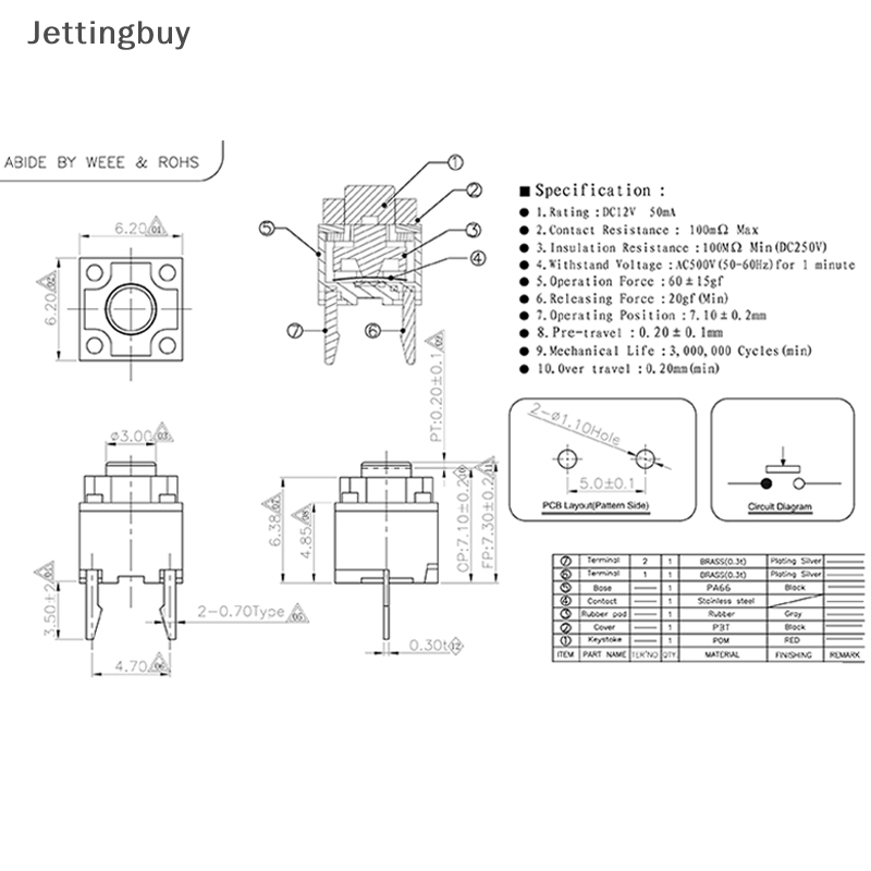 【Jettingbuy】 Flash Sale 10Pcs Kailh Mute Button 6x6x7.3 Silent Switch Wireless Mouse Button Micro Switch