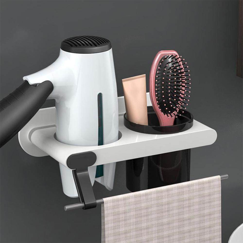 Wall Mounted Hair Dryer Holder Toothpaste Cup Storage Rack Bathroom Organizer