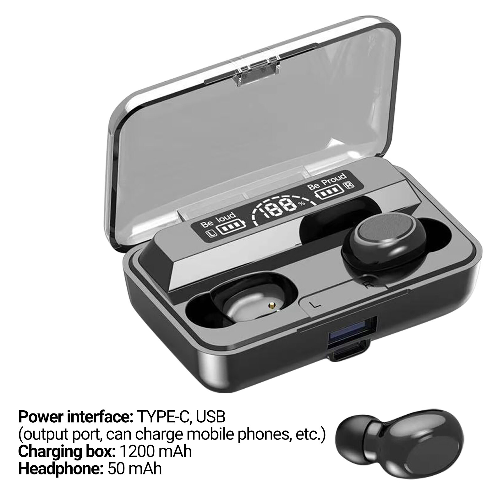 F9 Bluetooth-compatible Earphone Ergonomic Digital Display In-ear Button/Touch Control Wireless Earbud for Music Bluetooth-compatible Earbud Noise