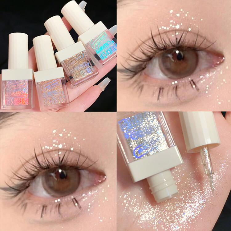 Gecomo lấp lảnh chất lỏng Eyeshadow dài màu bền Pearlescent Shinny bột phấn mắt