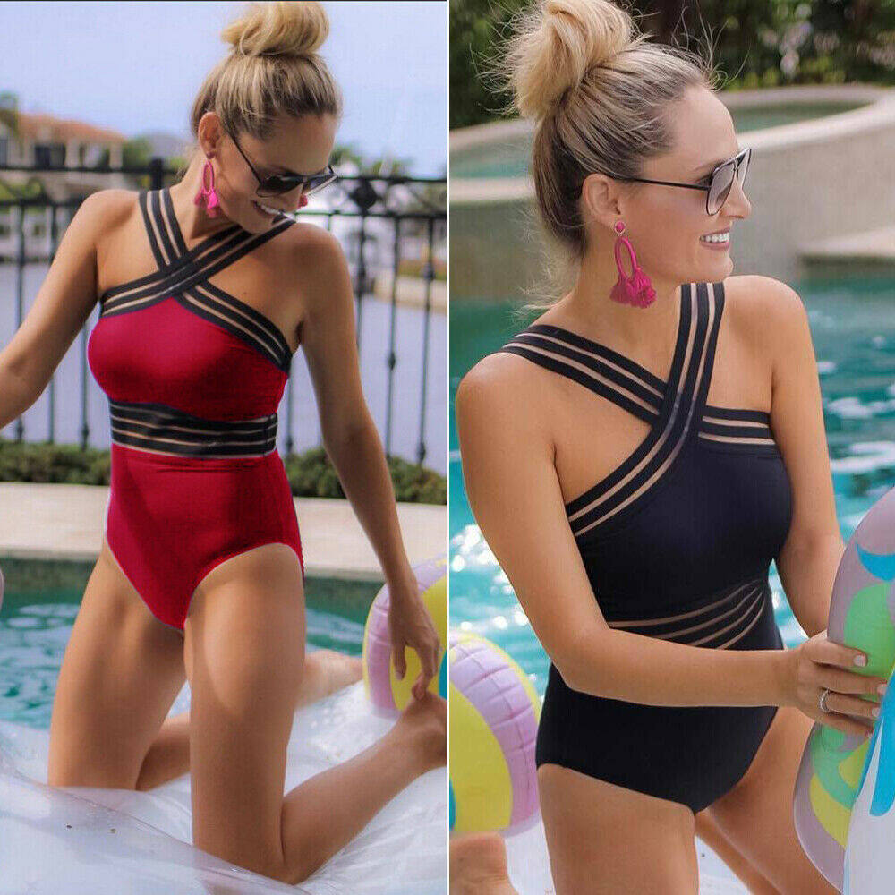 Happybuyner Traje de baño de una pieza con tirantes cruzados, ropa de playa para mujer, traje de baño de verano, bañista_voghion.com