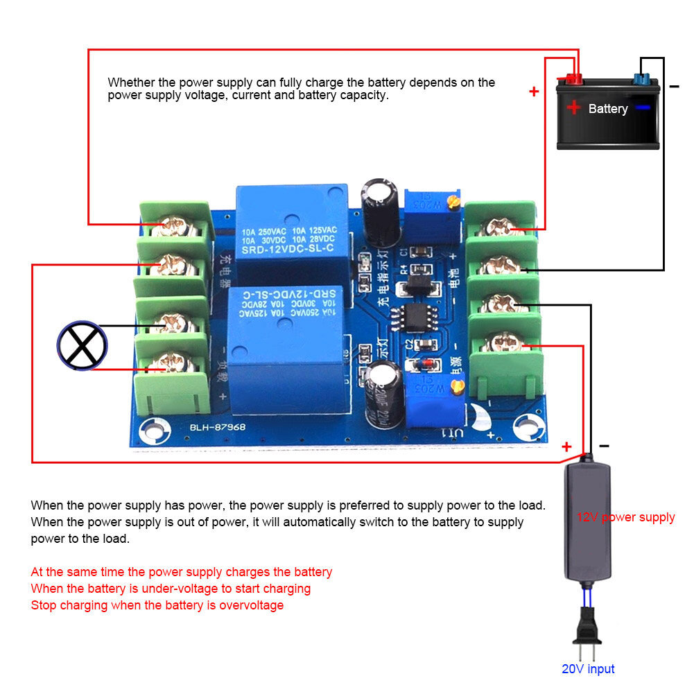 Automatic Power Switch Module YX851/DC12V Power Switch Module Automatic Emergency Power Switch Power Supply Charging Controller Plastic