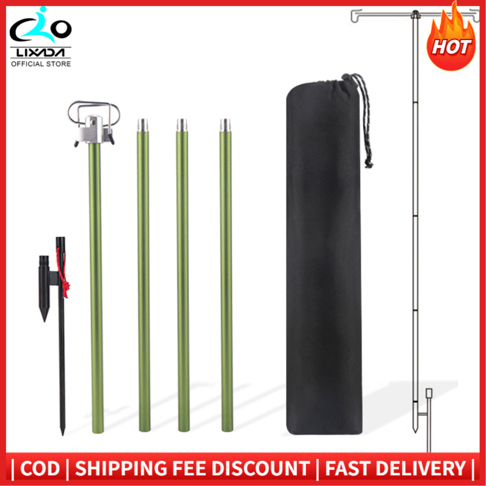 Folding Aluminum Alloy Lamp Pole Adjustable Lantern Holder Rod for Camping Hiking Fishing Backpacking