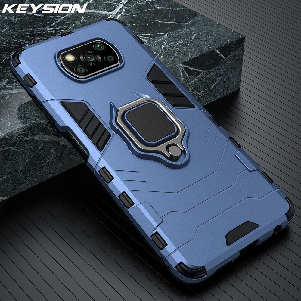 KEYSION Shockproof Armor Case for Xiaomi POCO X3 Pro Ring Stand Phone Back Cover for POCO X3 Pro