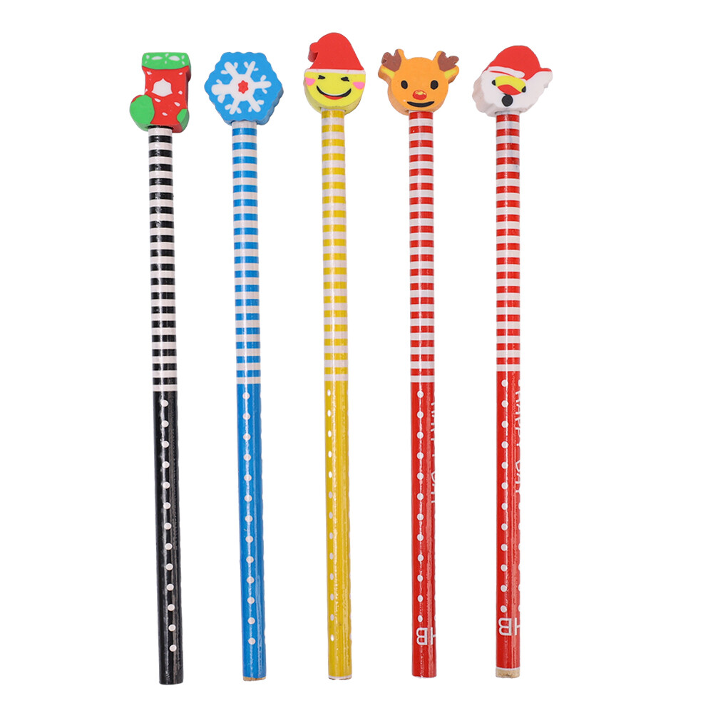 YESPERY 1/3/6PCS Christmas Cartoon Pencil with Eraser Student New Semester Stationery Pencil HB Christmas Gift
